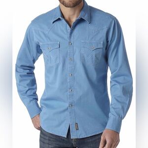 Wrangler Retro Men's Blue Western Pearl snap Button-Down Shirt - NWT - medium